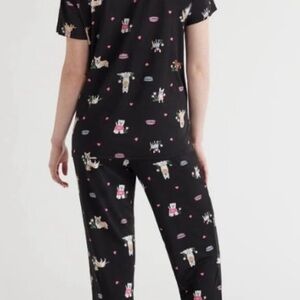 Women's Black Pajama Set with DOGS LOOKING CUTE